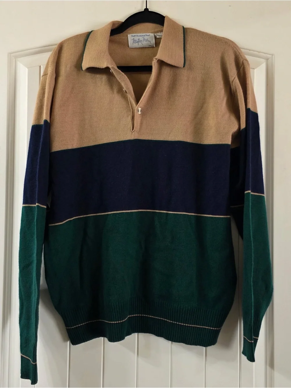 Vintage 70s Mister Man Colorblock Knit Polo Sweater XL